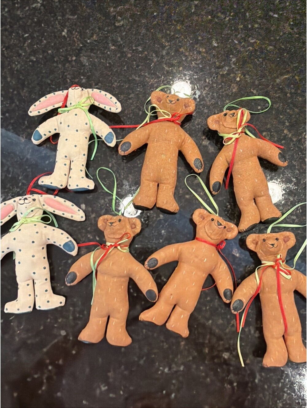 Set Of 7 Vintage Silvestri Christmas Ornaments Bears  & Bunnies